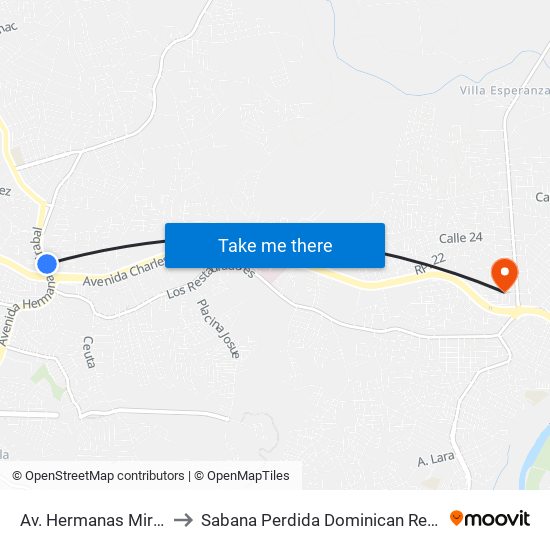 Av. Hermanas Mirabal to Sabana Perdida Dominican Republic map