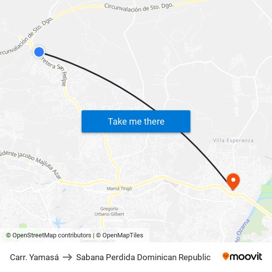 Carr. Yamasá to Sabana Perdida Dominican Republic map