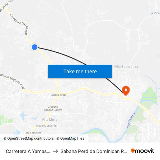 Carretera A Yamasa, 96 to Sabana Perdida Dominican Republic map