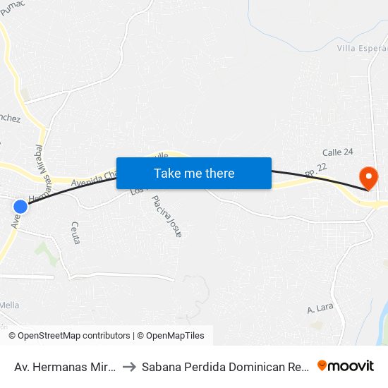 Av. Hermanas Mirabal to Sabana Perdida Dominican Republic map