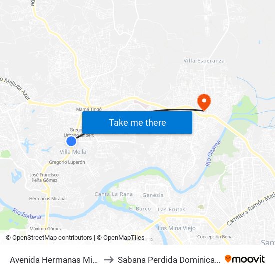 Avenida Hermanas Mirabal, 448 to Sabana Perdida Dominican Republic map