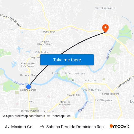 Av. Maximo Gomez to Sabana Perdida Dominican Republic map