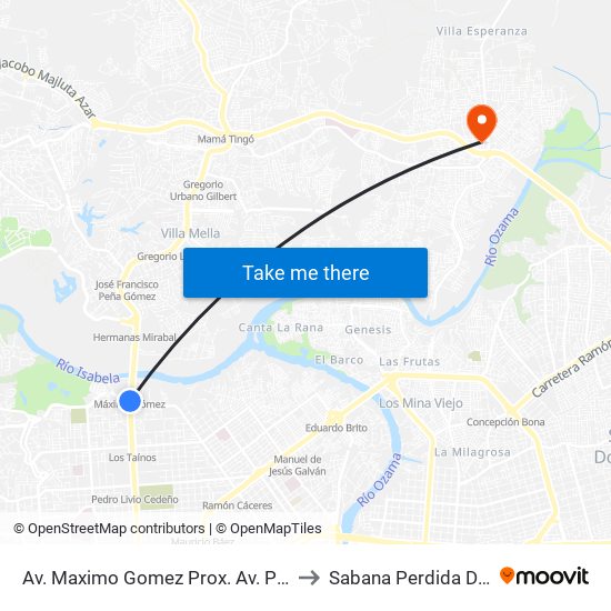 Av. Maximo Gomez Prox. Av. Paseo De Los Reyes Catolicos to Sabana Perdida Dominican Republic map