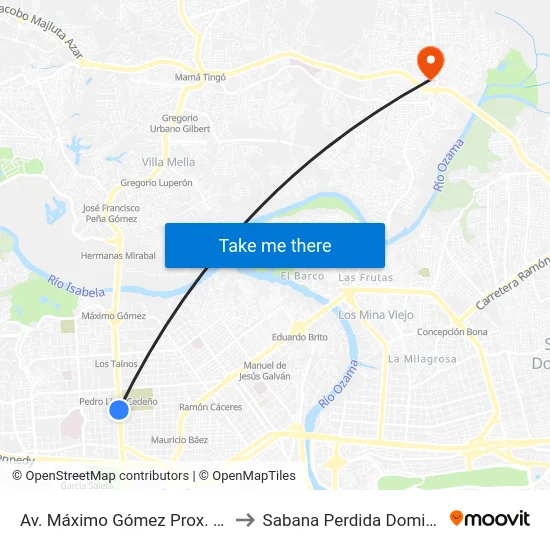 Av. Máximo Gómez Prox. C/Americo Lugo to Sabana Perdida Dominican Republic map