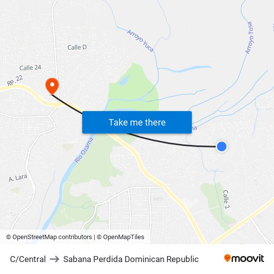C/Central to Sabana Perdida Dominican Republic map