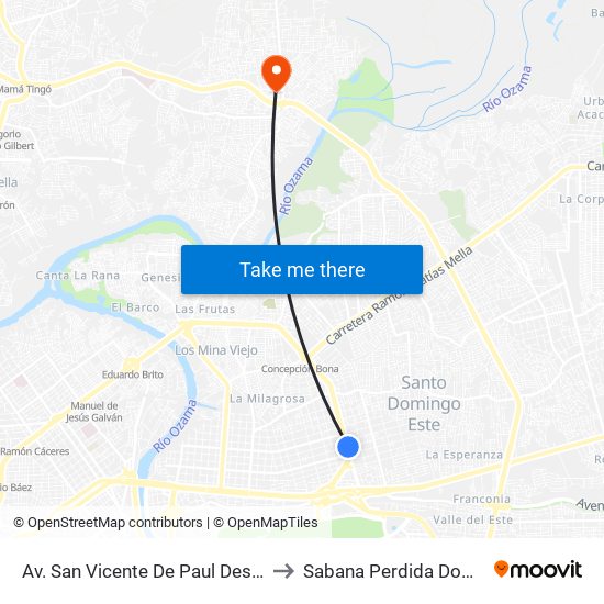 Av. San Vicente De Paul Desp. C/Club De Leones to Sabana Perdida Dominican Republic map