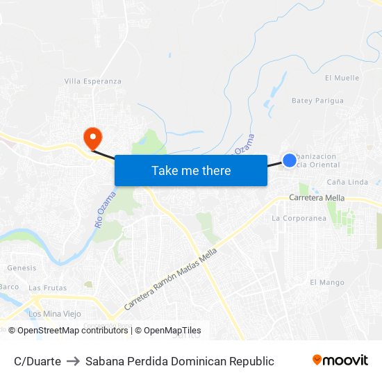 C/Duarte to Sabana Perdida Dominican Republic map