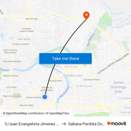 C/Juan Evangelista Jimenez Prox. C/Yolanda Guzman to Sabana Perdida Dominican Republic map