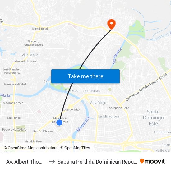 Av. Albert Thomas to Sabana Perdida Dominican Republic map