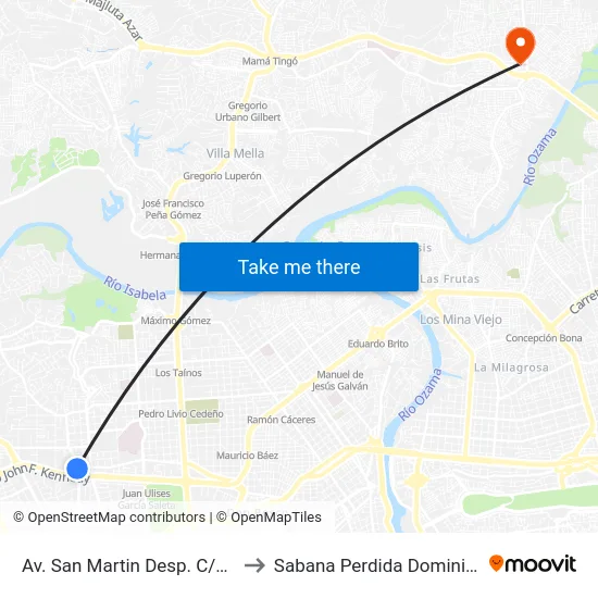 Av. San Martin Desp. C/Lope De Vega to Sabana Perdida Dominican Republic map