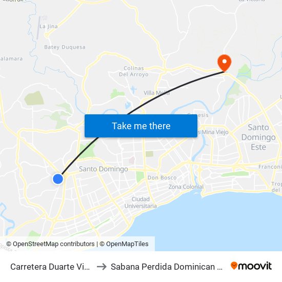 Carretera Duarte Vieja, 29 to Sabana Perdida Dominican Republic map