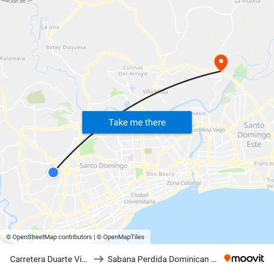 Carretera Duarte Vieja, 53 to Sabana Perdida Dominican Republic map