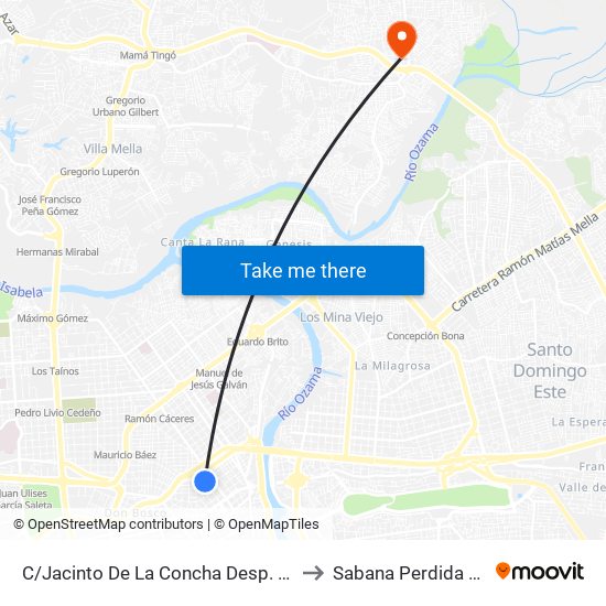 C/Jacinto De La Concha Desp. C/Francisco Henriquez Y Carvajal to Sabana Perdida Dominican Republic map