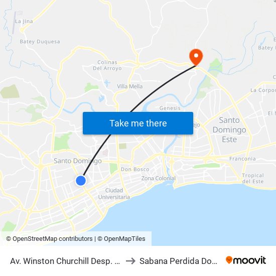 Av. Winston Churchill Desp. C/Andres Julio Aybar to Sabana Perdida Dominican Republic map