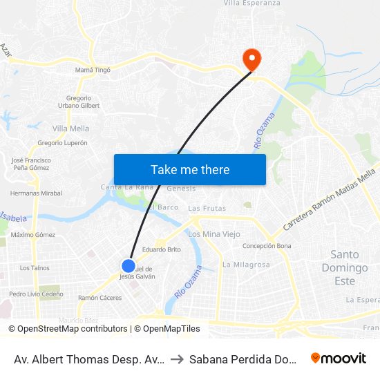 Av. Albert Thomas Desp. Av. Padre Castellanos to Sabana Perdida Dominican Republic map