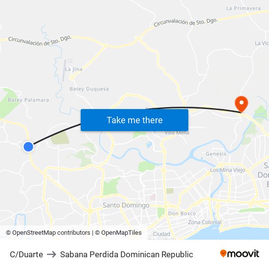 C/Duarte to Sabana Perdida Dominican Republic map