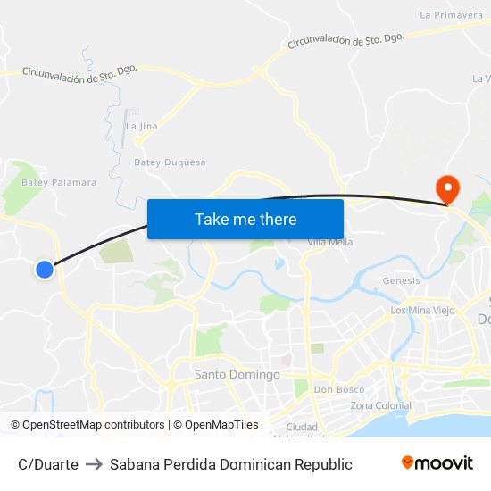 C/Duarte to Sabana Perdida Dominican Republic map