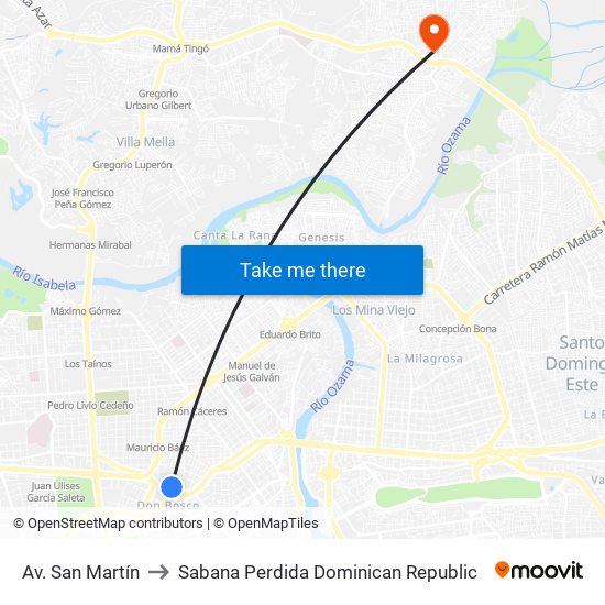 Av. San Martín to Sabana Perdida Dominican Republic map