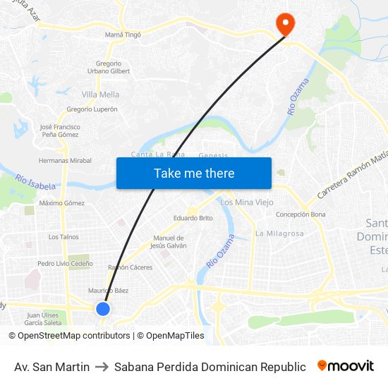 Av. San Martin to Sabana Perdida Dominican Republic map