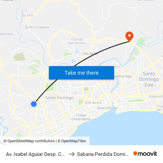 Av. Isabel Aguiar Desp. Carr. Duarte Vieja to Sabana Perdida Dominican Republic map