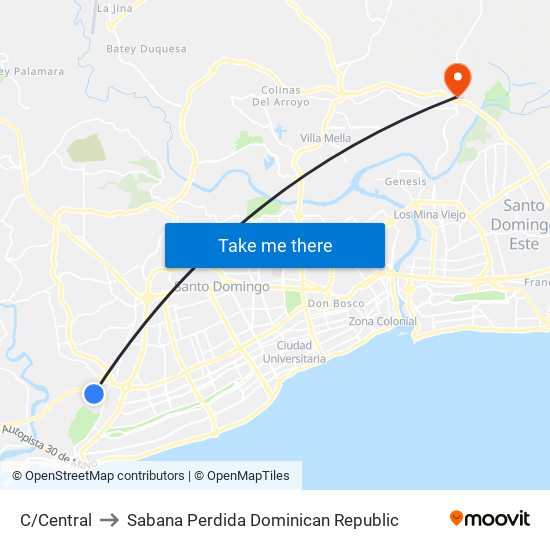 C/Central to Sabana Perdida Dominican Republic map