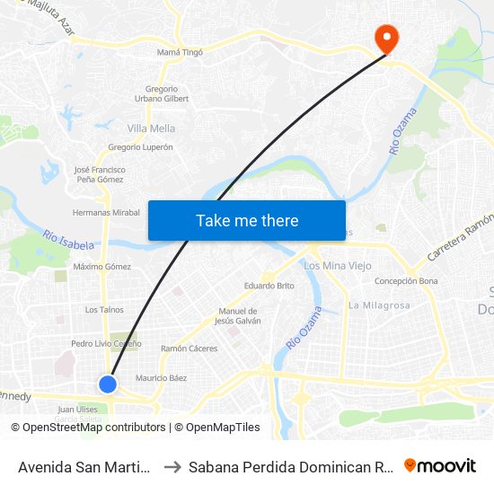 Avenida San Martin, 187 to Sabana Perdida Dominican Republic map