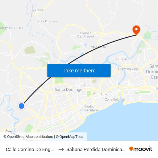 Calle Camino De Engombe, 23 to Sabana Perdida Dominican Republic map