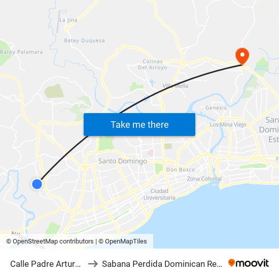Calle Padre Arturo, 30 to Sabana Perdida Dominican Republic map