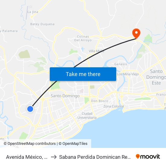 Avenida México, 162 to Sabana Perdida Dominican Republic map