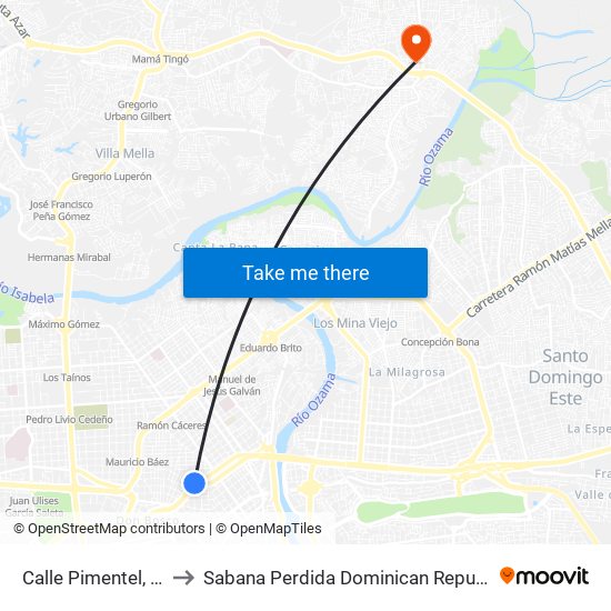 Calle Pimentel, 93 to Sabana Perdida Dominican Republic map