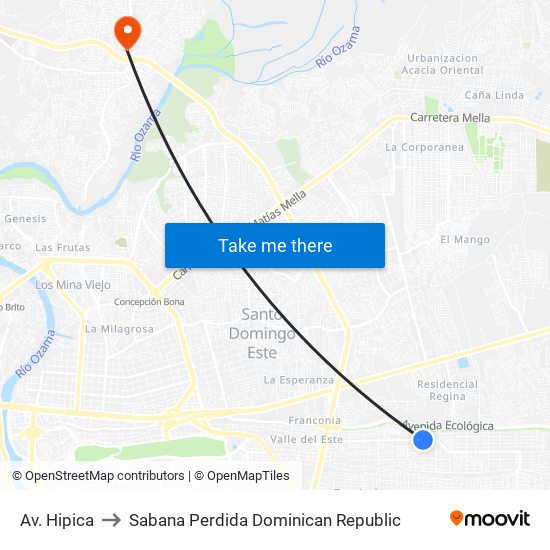 Av. Hipica to Sabana Perdida Dominican Republic map