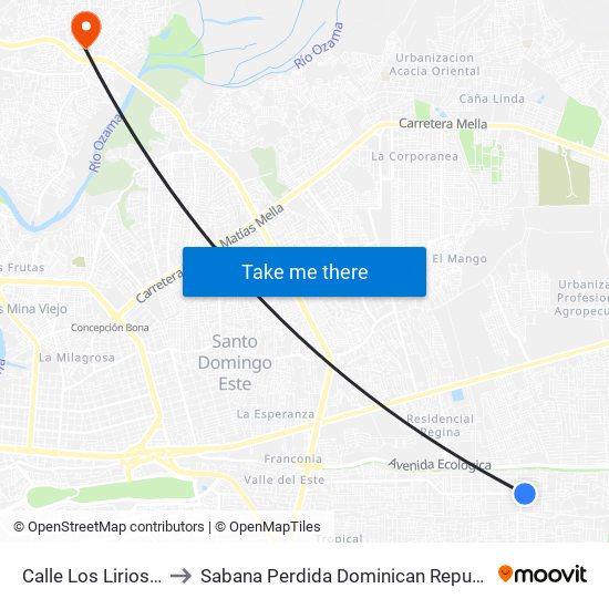 Calle Los Lirios, 6 to Sabana Perdida Dominican Republic map