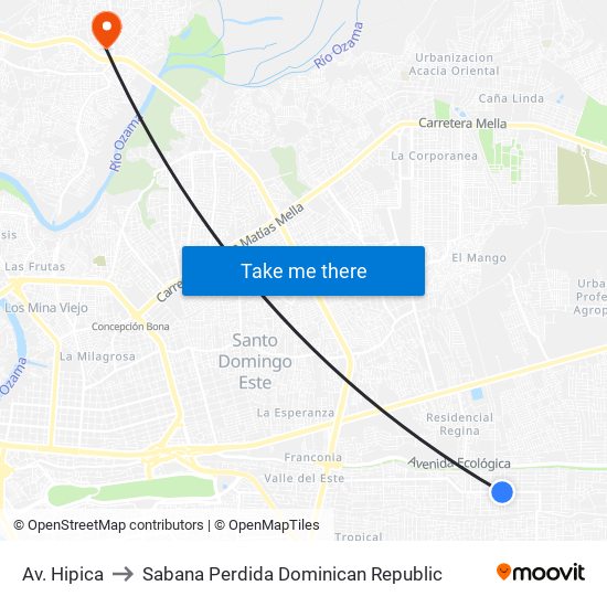 Av. Hipica to Sabana Perdida Dominican Republic map