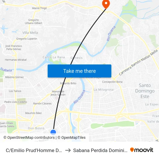 C/Emilio Prud'Homme Desp. C/Imbert to Sabana Perdida Dominican Republic map