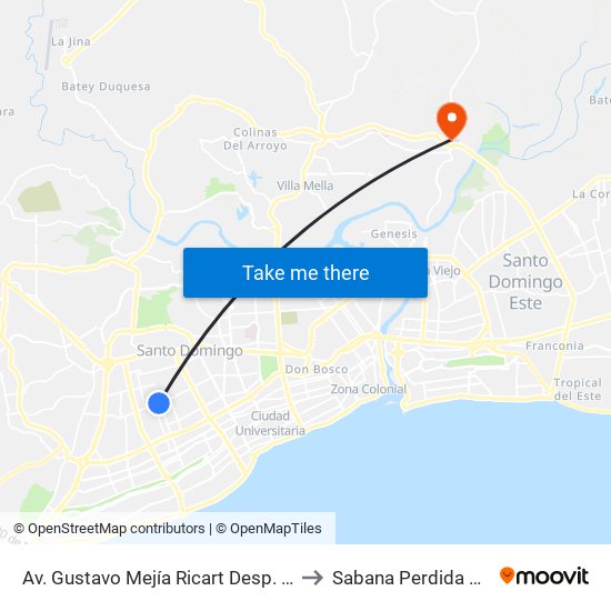 Av. Gustavo Mejía Ricart Desp. Av. Dr. Fernando Alberto Defilló to Sabana Perdida Dominican Republic map