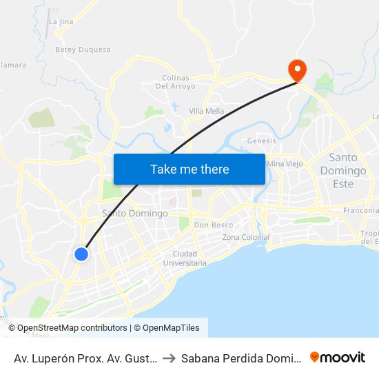 Av. Luperón Prox. Av. Gustavo Mejia Ricart to Sabana Perdida Dominican Republic map