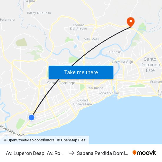 Av. Luperón Desp. Av. Romulo Betancourt to Sabana Perdida Dominican Republic map