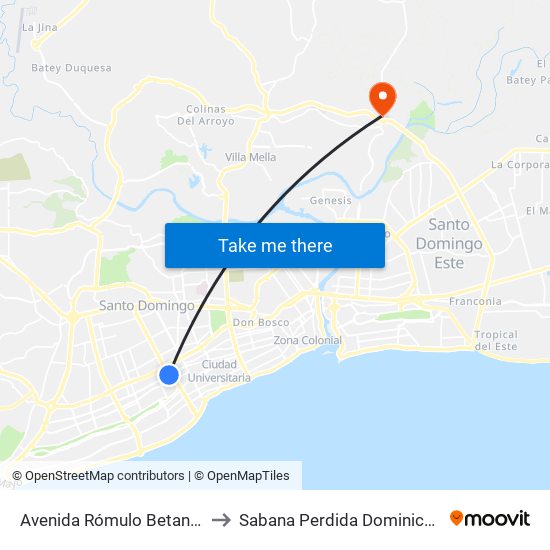 Avenida Rómulo Betancourt, 253 to Sabana Perdida Dominican Republic map