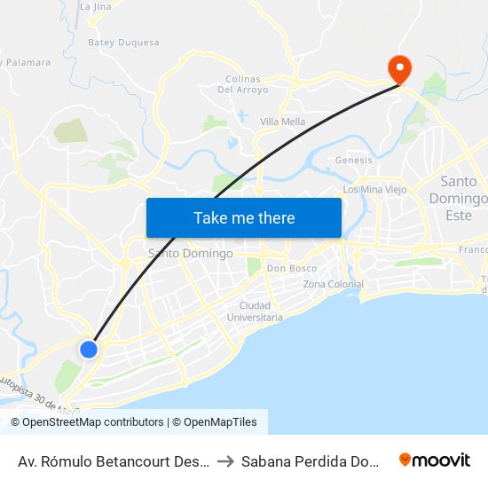 Av. Rómulo Betancourt Desp. Av. Isabel Aguiar to Sabana Perdida Dominican Republic map