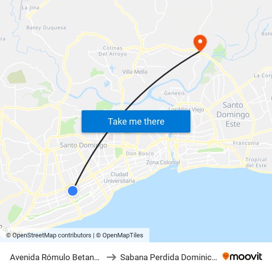 Avenida Rómulo Betancourt, 1516 to Sabana Perdida Dominican Republic map