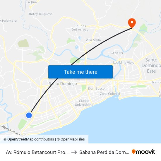 Av. Rómulo Betancourt Prox. Av. Isabel Aguiar to Sabana Perdida Dominican Republic map