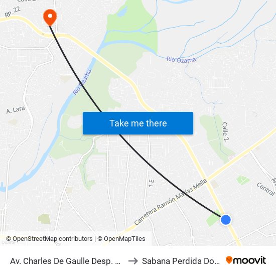 Av. Charles De Gaulle Desp. C/Jacinto De La Concha to Sabana Perdida Dominican Republic map