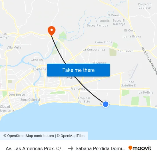 Av. Las Americas Prox. C/Yolanda Guzman to Sabana Perdida Dominican Republic map