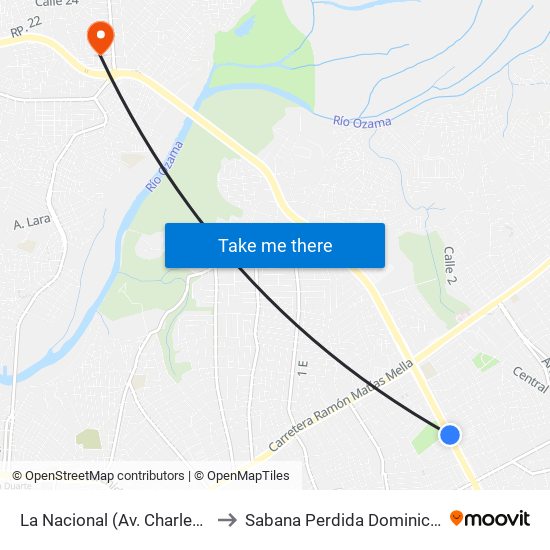La Nacional (Av. Charles De Gaulle) to Sabana Perdida Dominican Republic map