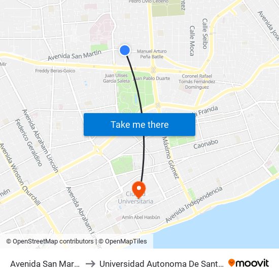 Avenida San Martin, 235 to Universidad Autonoma De Santo Domingo map