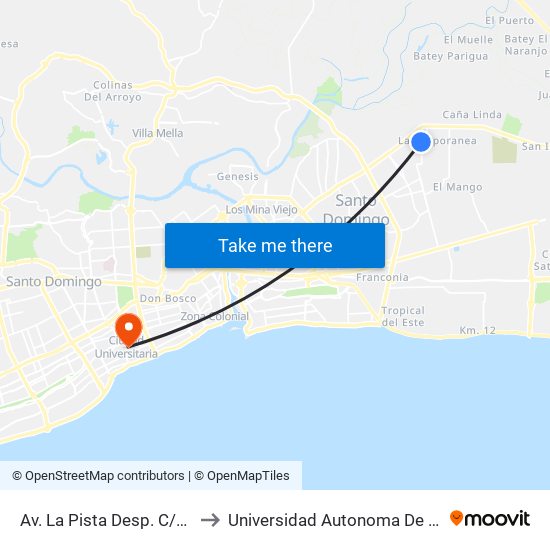 Av. La Pista Desp. C/Diego Tristan to Universidad Autonoma De Santo Domingo map