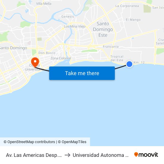 Av. Las Americas Desp. C/Eduardo Brito to Universidad Autonoma De Santo Domingo map