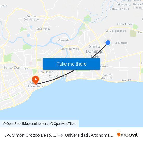Av. Simón Orozco Desp. C/Los Deportistas to Universidad Autonoma De Santo Domingo map