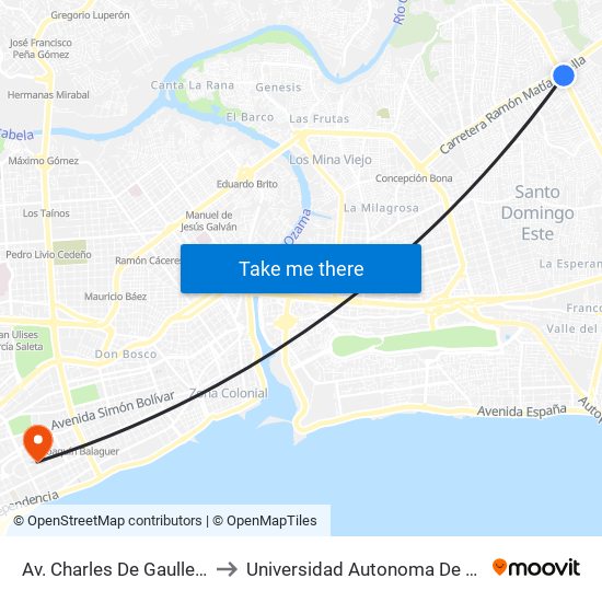 Av. Charles De Gaulle Prox. C/1ra to Universidad Autonoma De Santo Domingo map