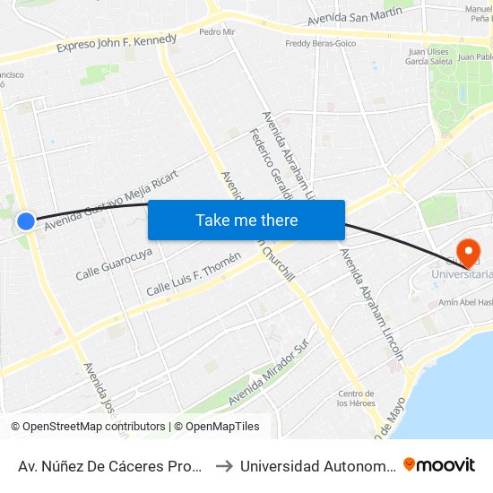 Av. Núñez De Cáceres Prox. Av.Gustavo Mejia Ricart to Universidad Autonoma De Santo Domingo map